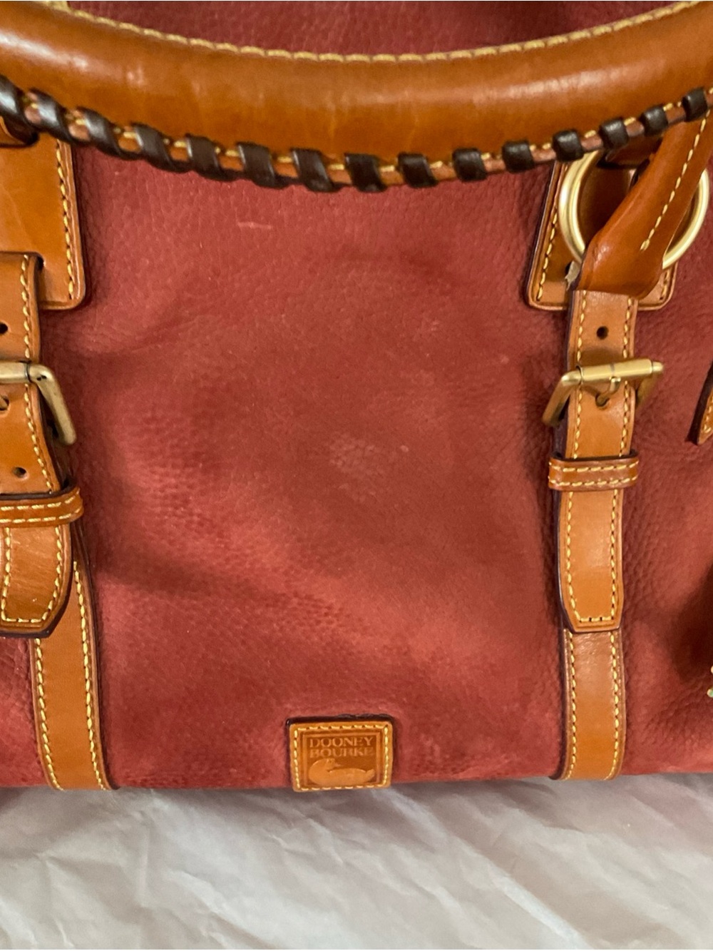 Dooney & Bourke Domed Nubuck Double Handle Satchel In Red-Brown Color - Picture 2 of 16